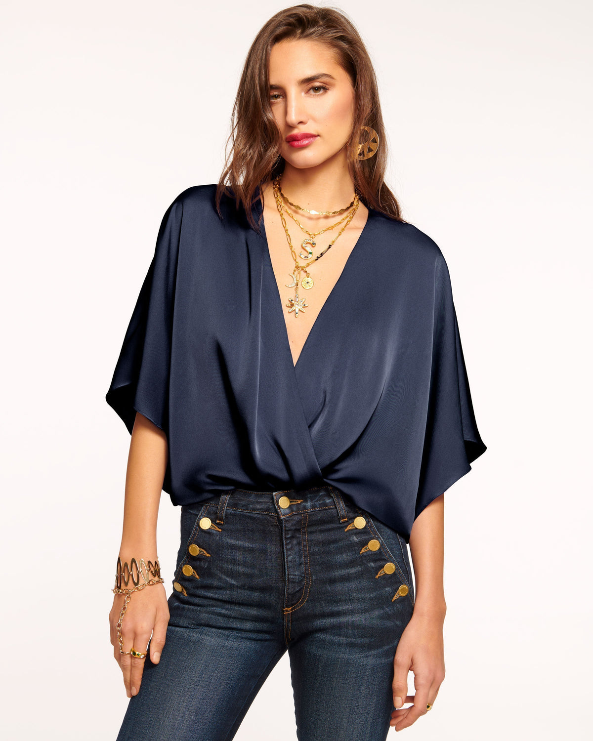Satin V-Neck Top for Casual Outings with Girls