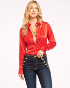Elevated Silky Button-Up Blouse with Stretch