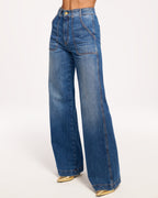 High-Waist Statement-Stitch Jeans for Effortless Style