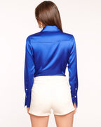 Elevated Silky Button-Up Blouse with Stretch