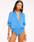 High Collar Satin Bodysuit for Date Night