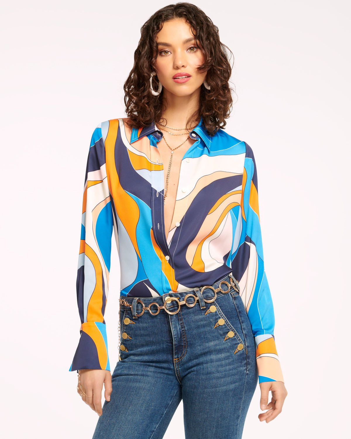 Elevated Silky Button-Up Blouse with Stretch