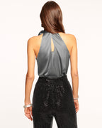Simple High-Neck Bow Top with Keyhole Cutout