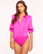 High Collar Satin Bodysuit for Date Night