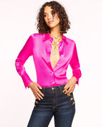 Elevated Silky Button-Up Blouse with Stretch