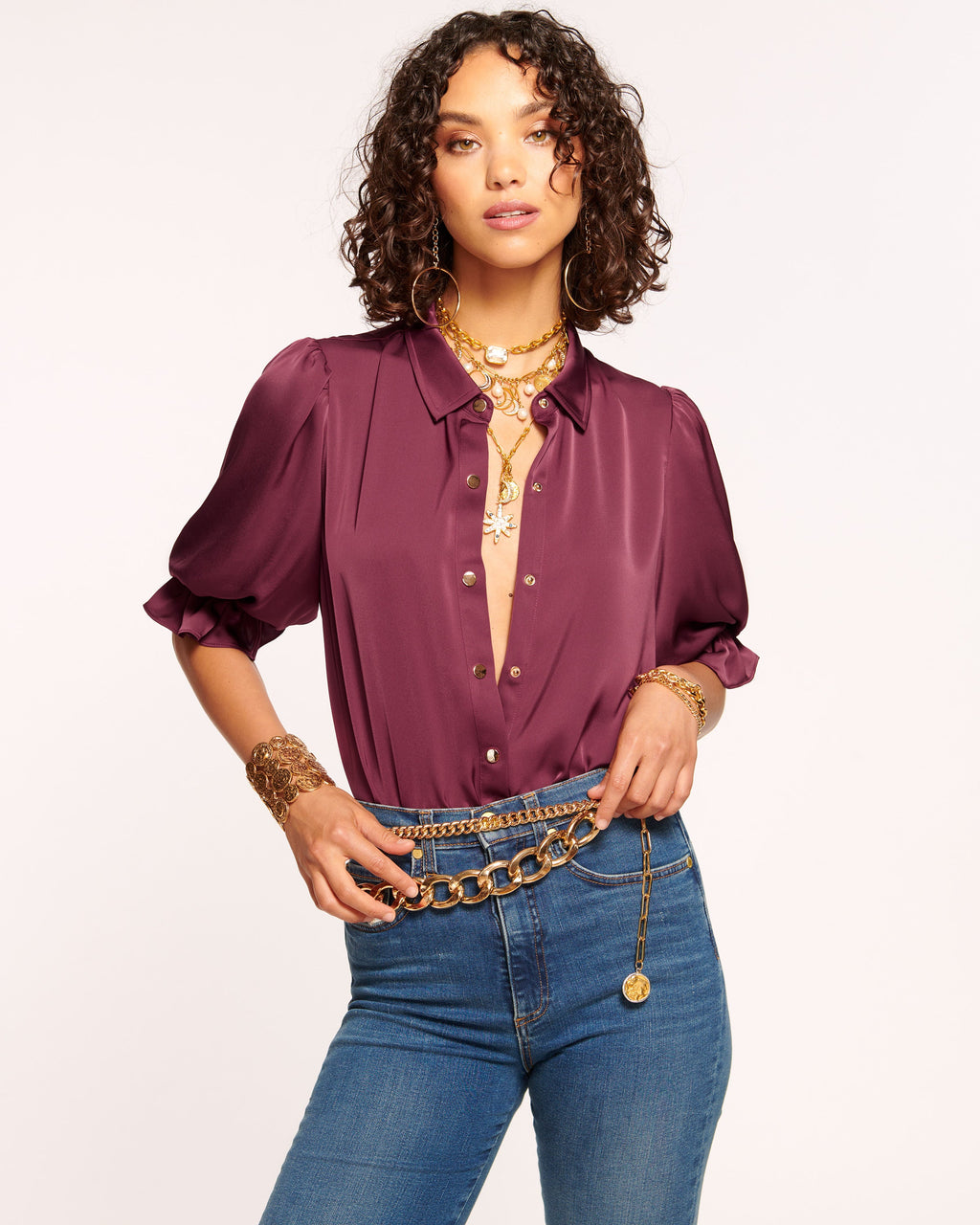 High Collar Satin Bodysuit for Date Night
