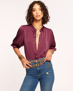 High Collar Satin Bodysuit for Date Night