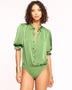 High Collar Satin Bodysuit for Date Night