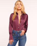 Elevated Silky Button-Up Blouse with Stretch