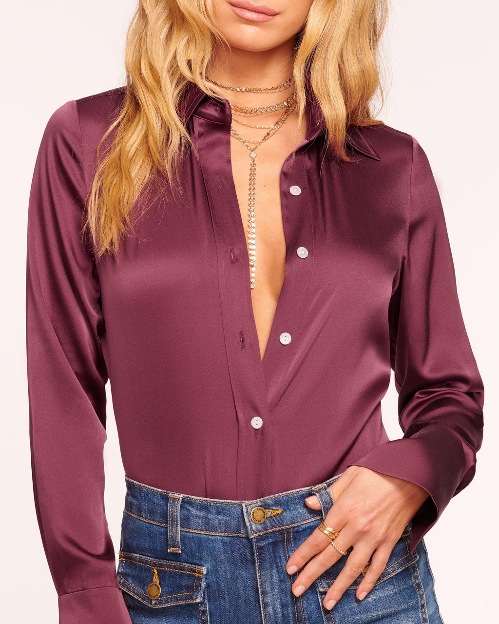 Elevated Silky Button-Up Blouse with Stretch