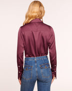 Elevated Silky Button-Up Blouse with Stretch