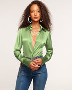 Elevated Silky Button-Up Blouse with Stretch