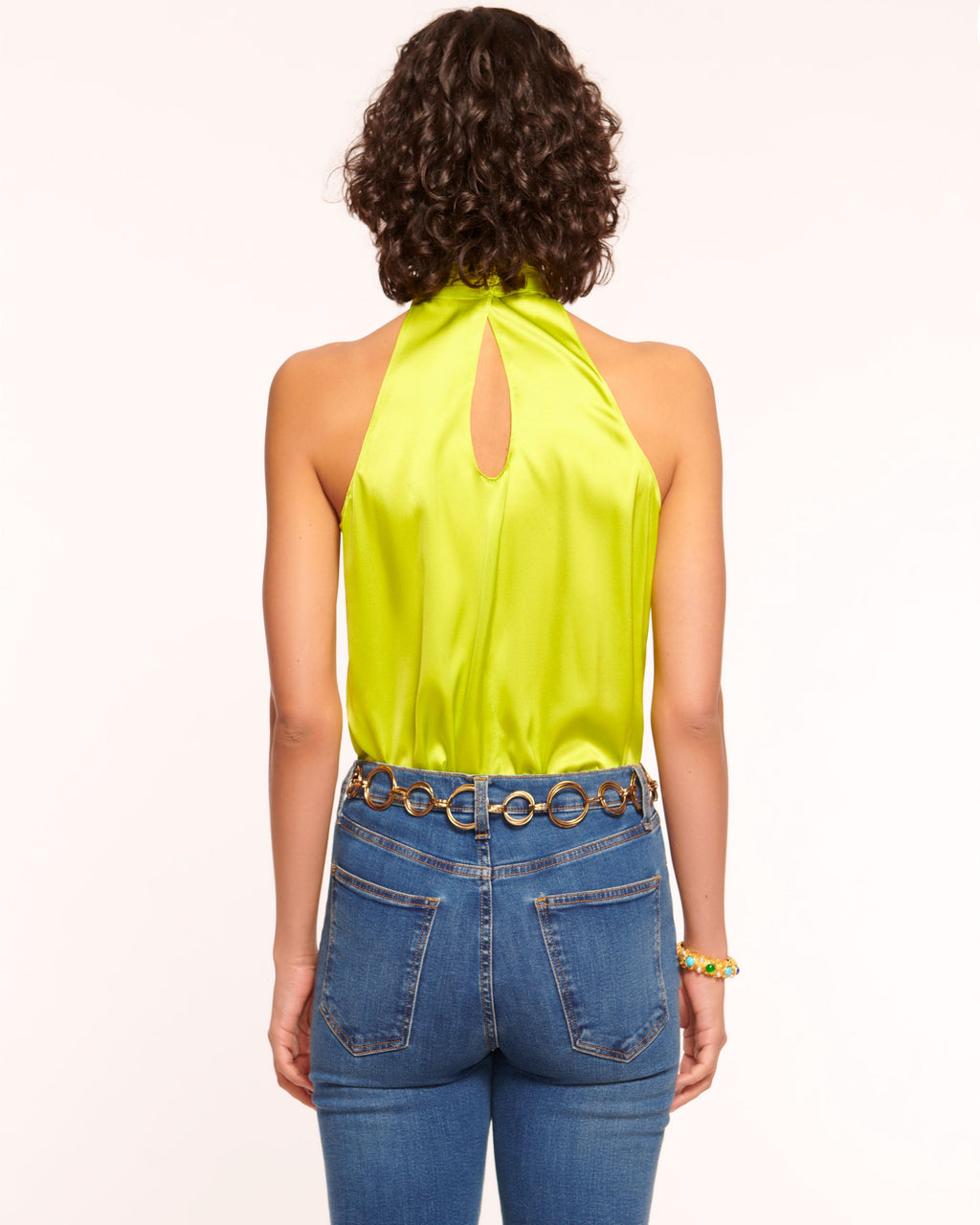 Simple High-Neck Bow Top with Keyhole Cutout