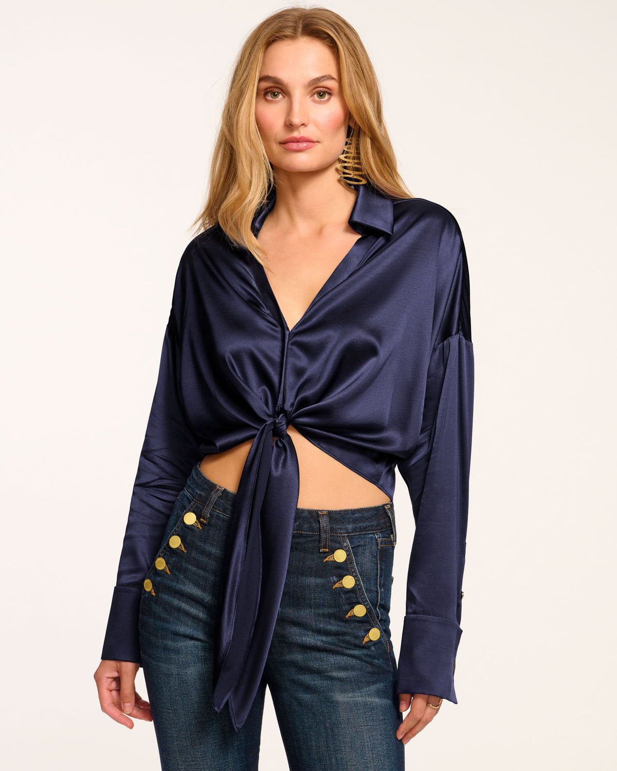 Silk Crop Top for High-Waisted Trousers