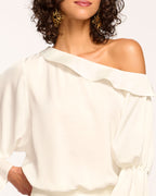 Luxe Satin Off-Shoulder Top with Billowing Sleeves