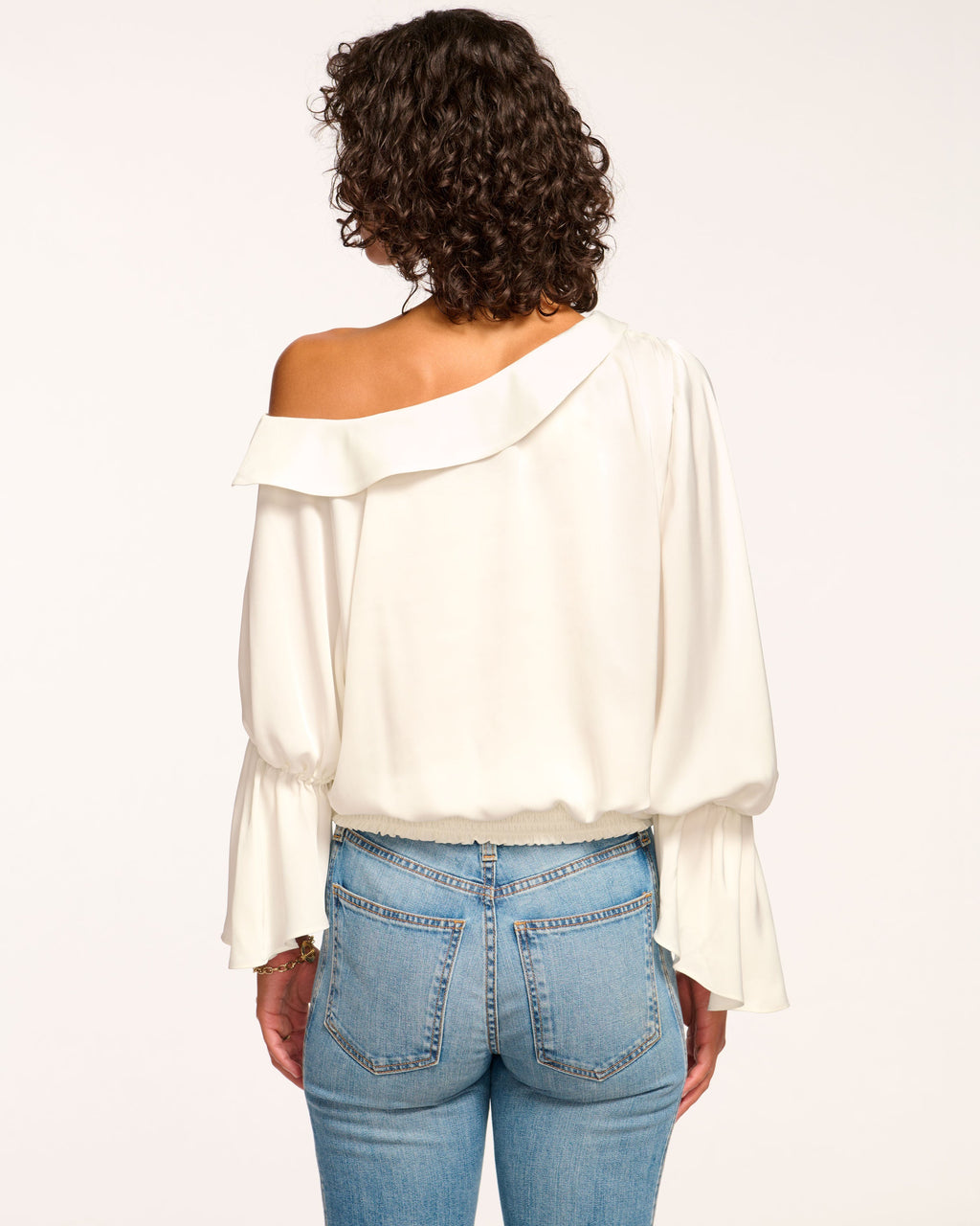 Luxe Satin Off-Shoulder Top with Billowing Sleeves