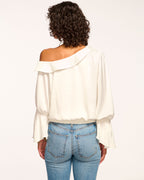 Luxe Satin Off-Shoulder Top with Billowing Sleeves