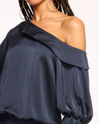 Luxe Satin Off-Shoulder Top with Billowing Sleeves