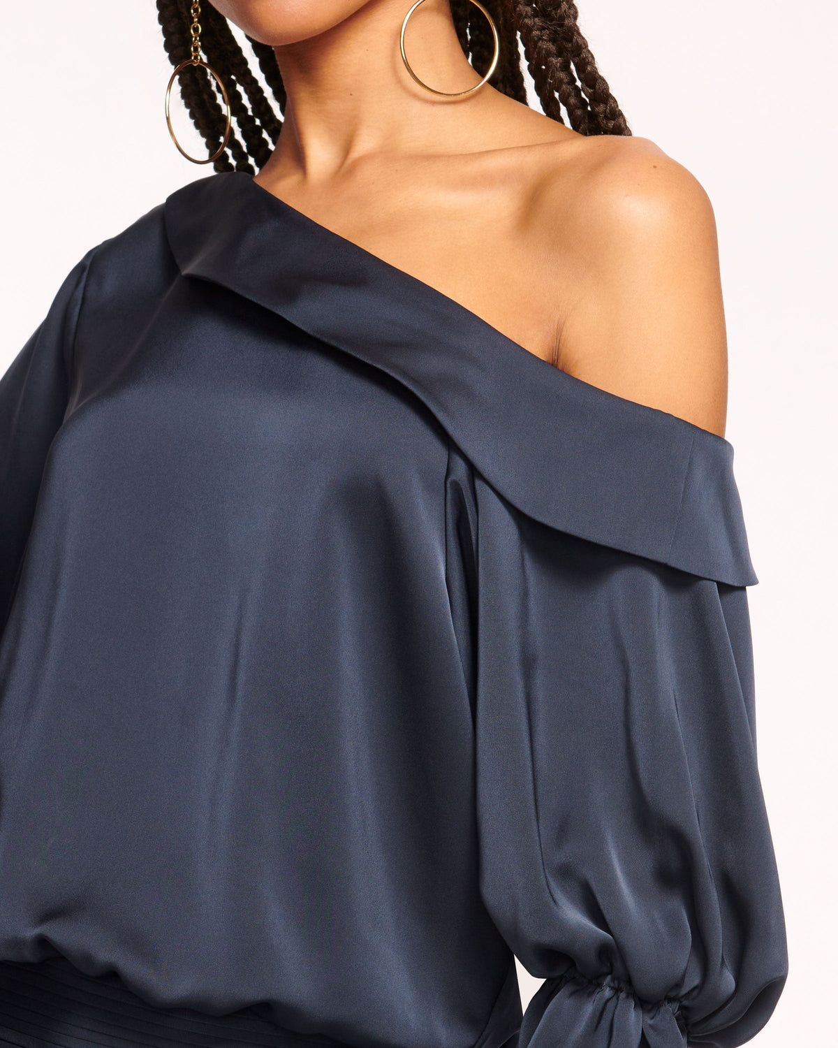 Luxe Satin Off-Shoulder Top with Billowing Sleeves