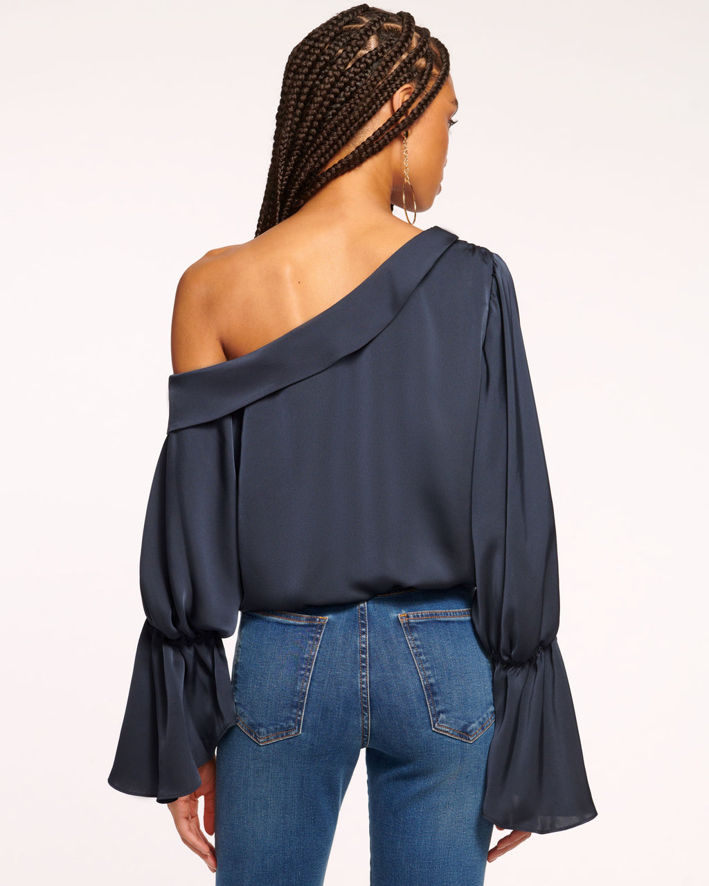 Luxe Satin Off-Shoulder Top with Billowing Sleeves