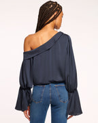 Luxe Satin Off-Shoulder Top with Billowing Sleeves
