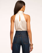 Simple High-Neck Bow Top with Keyhole Cutout