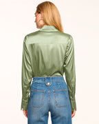 Elevated Silky Button-Up Blouse with Stretch