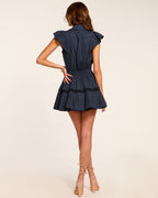 Sweet Bow-collar Flutter Sleeve Meeting Dress