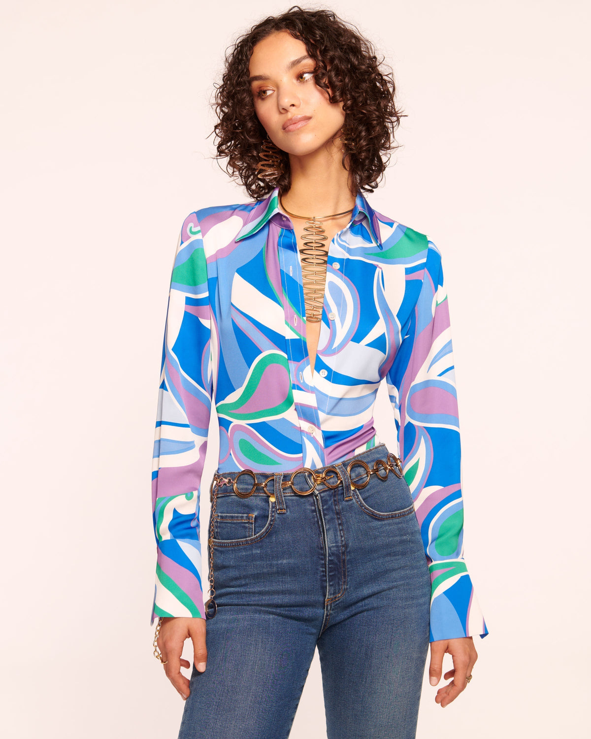 Elevated Silky Button-Up Blouse with Stretch