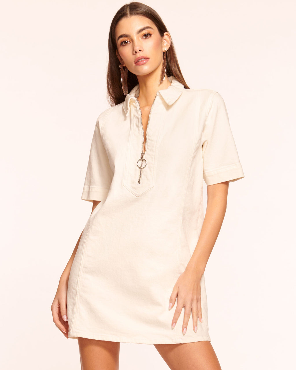 Short Sleeve Denim Mini Shift Dress