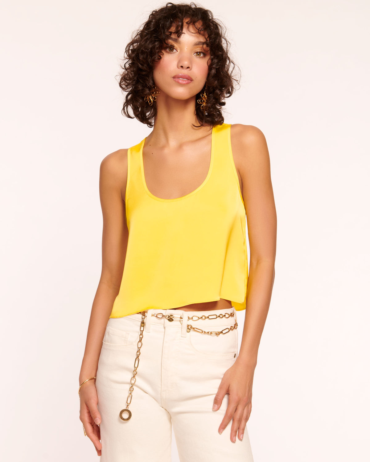 Satin Racerback Top with Scoop Neck for Effortless Jewelry Showcase