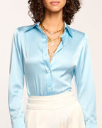 Elevated Silky Button-Up Blouse with Stretch