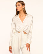 Silk Crop Top for High-Waisted Trousers