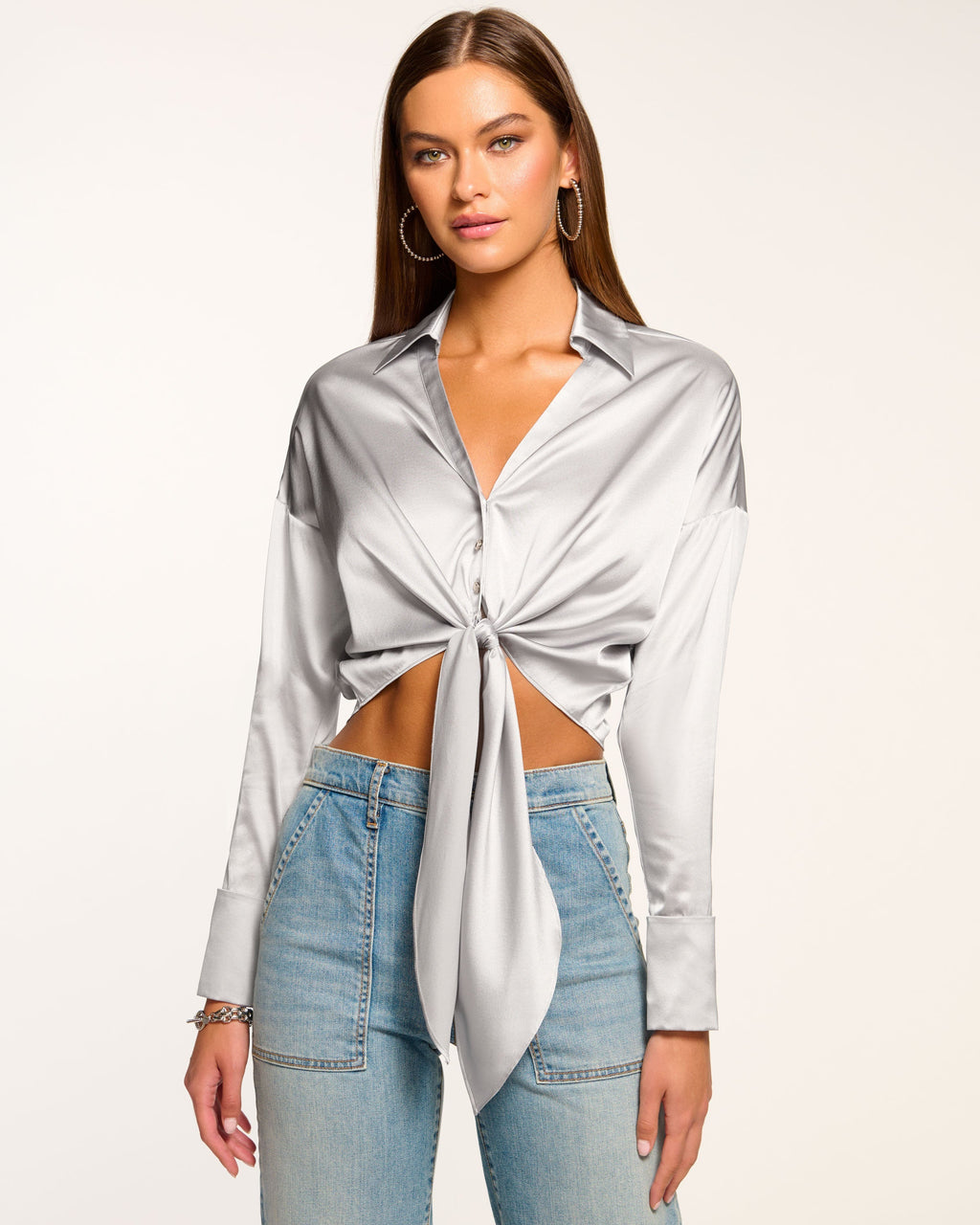 Silk Crop Top for High-Waisted Trousers
