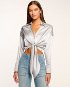 Silk Crop Top for High-Waisted Trousers