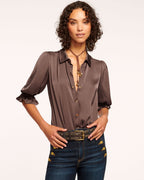 High Collar Satin Bodysuit for Date Night