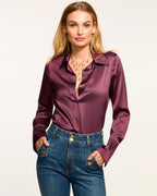 Elevated Silky Button-Up Blouse with Stretch