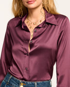 Elevated Silky Button-Up Blouse with Stretch