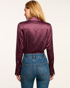 Elevated Silky Button-Up Blouse with Stretch