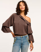 Luxe Satin Off-Shoulder Top with Billowing Sleeves