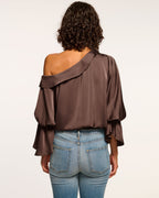 Luxe Satin Off-Shoulder Top with Billowing Sleeves