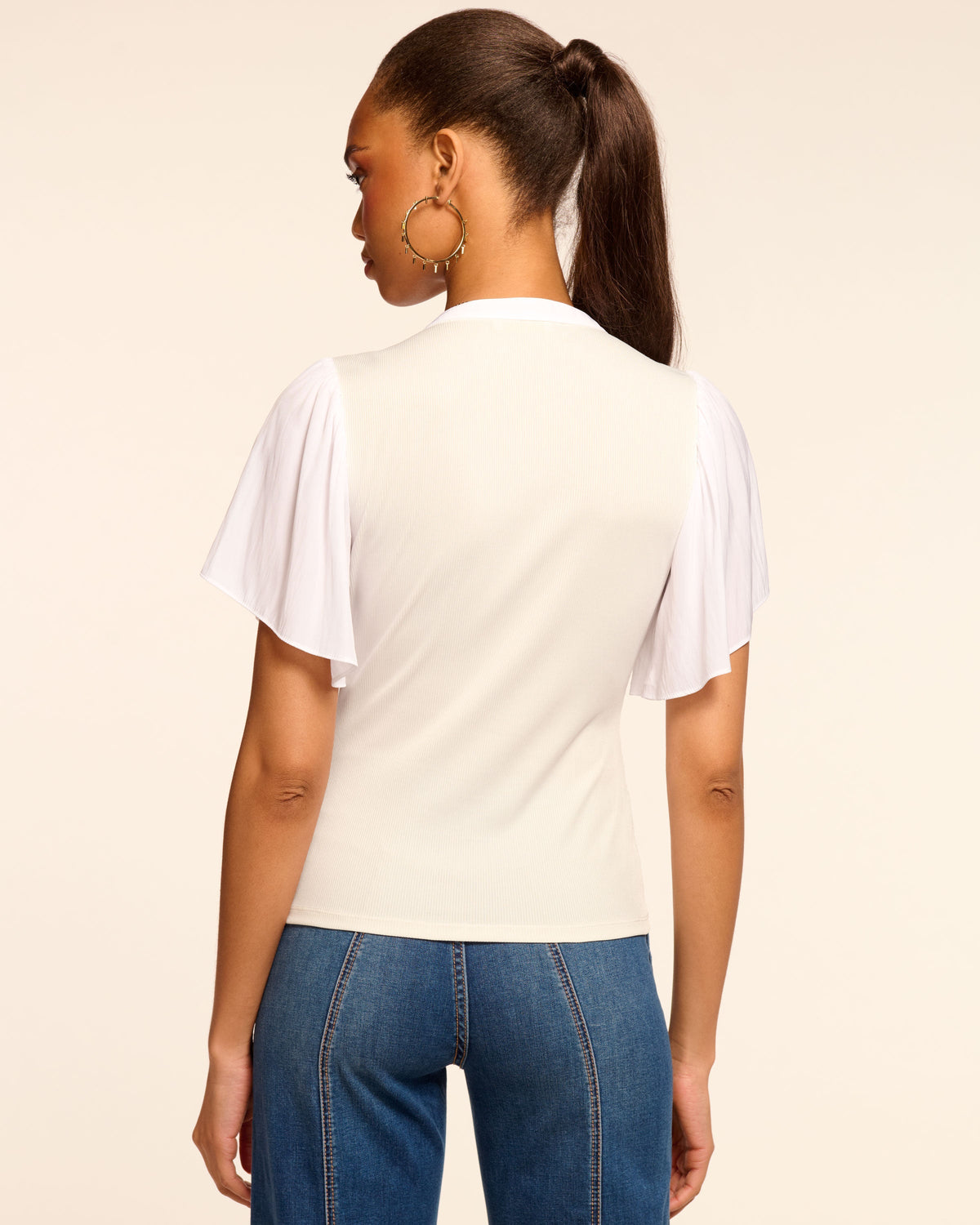 Delicate Flutter Sleeve Ribbed Knit Top