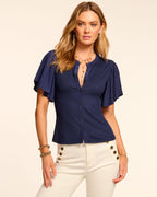 Delicate Flutter Sleeve Ribbed Knit Top