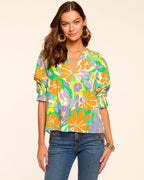 ‌Flattering V-Neck Top with Billowy Bohemian Sleeves