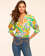 ‌Flattering V-Neck Top with Billowy Bohemian Sleeves