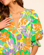 ‌Flattering V-Neck Top with Billowy Bohemian Sleeves