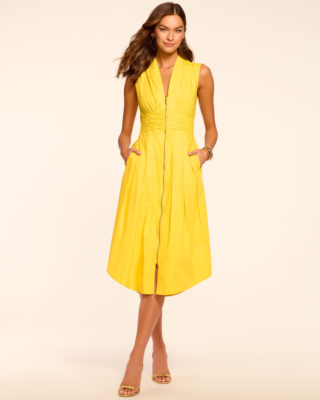 Smocked V-Neck Midi Dress