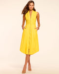 Smocked V-Neck Midi Dress