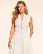 Smocked V-Neck Midi Dress