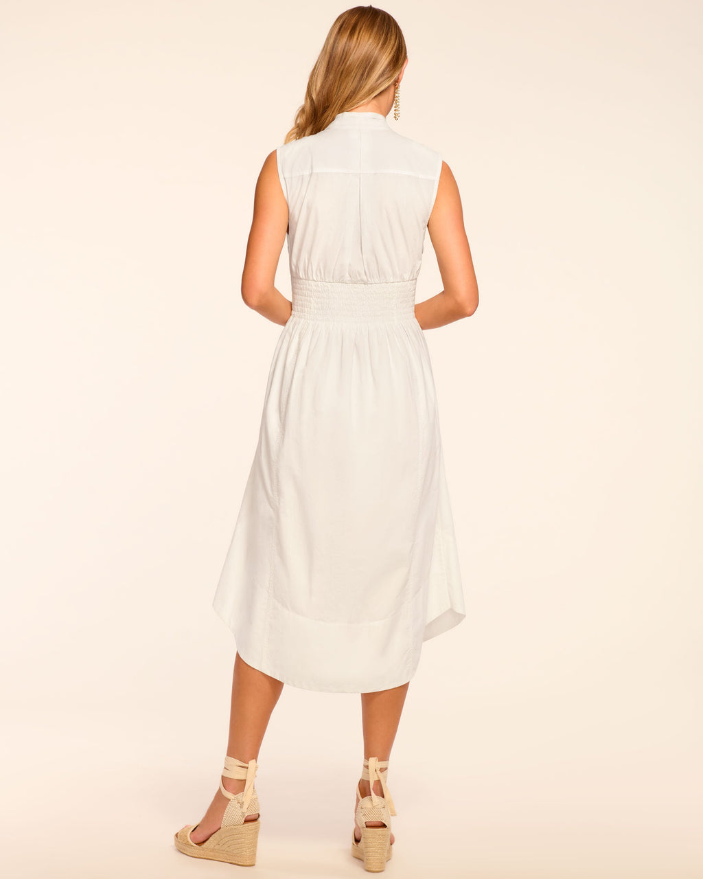 Smocked V-Neck Midi Dress